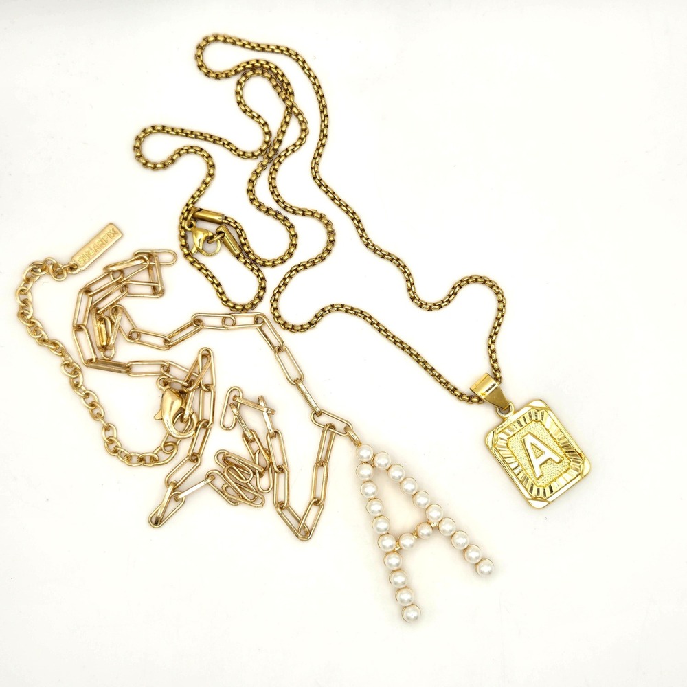 Sugarfix by BaubleBar Gold Tone Initial A Pearl and Medallion Necklace Set - Picture 5 of 5